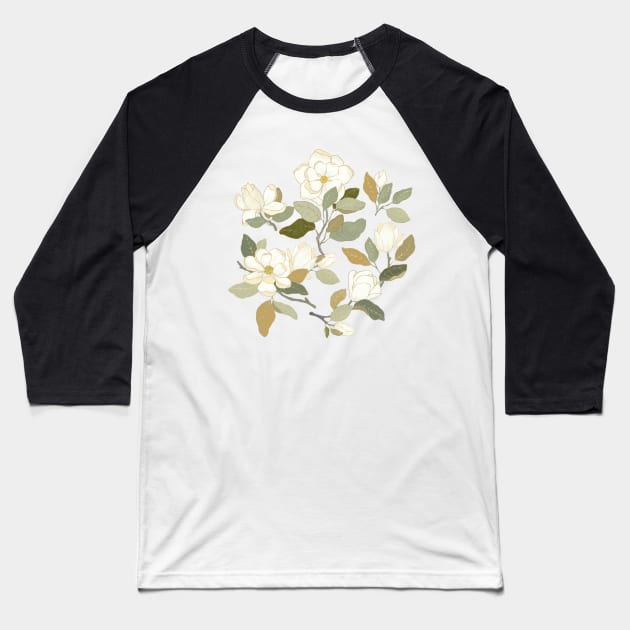 White magnolia flowers Baseball T-Shirt by LavishSeason